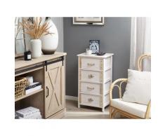 Comodino Alto con 4 Cassetti Bianco / Legno Chiaro LOBIS