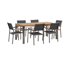 Set da giardino tavolo in teak e 6 sedie grigie GROSSETO