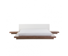Letto matrimoniale in legno marrone chiaro e pelle bianca 180x200cm ZEN
