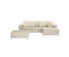 Divano angolare in pelle beige con ottomana OSLO Sinistro