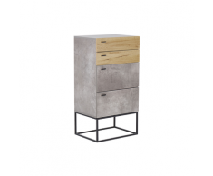 Credenza a 4 cassetti ad effetto cemento e legno chiaro ACRA