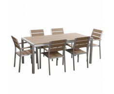 Set di tavolo e sedie da giardino in alluminio e legno sintetico marrone VERNIO