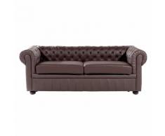 Divano vintage a 3 posti in pelle marrone CHESTERFIELD