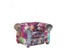 Poltrona vintage in tessuto patchwork multicolore viola CHESTERFIELD