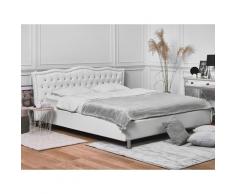 Letto matrimoniale con contenitore in pelle sintetica bianca 160x200cm METZ
