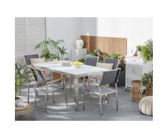 Set tavolo e sedie da giardino - In vetro temperato bianco e fibra tessile grigia - tavolo 180 con 6 sedie - GROSSETO