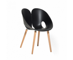 Sedia da pranzo in plastica nera con gambe in legno MEMPHIS