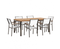 Set da giardino tavolo in teak e 6 sedie bianche GROSSETO