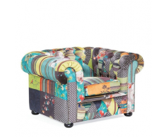 Poltrona vintage in tessuto patchwork multicolore giallo CHESTERFIELD