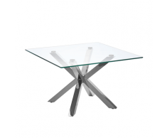 Tavolino Basso in Vetro e Acciaio Argento 70 x 70 cm STARLIGHT
