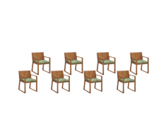 Set di 8 sedie da giardino in legno marrone chiaro cuscino a foglie SASSARI