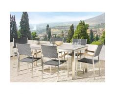Set tavolo da giardino effetto marmo 180 cm e 6 sedie rattan nero GROSSETO
