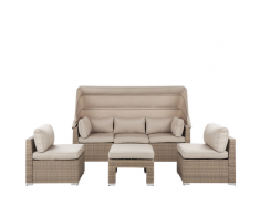 Divano coperto a 5 posti in rattan beige COCCOLIA