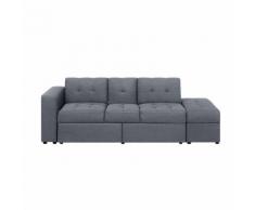 Divano letto grigio scuro con cassetti e ottomano contenitore FALSTER