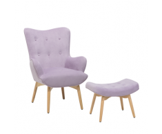 Poltrona con poggiapiedi in velluto rosa VEJLE