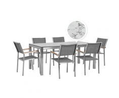 Set da esterno tavolo effetto marmo 180 cm 6 sedie in tessuto grigio GROSSETO