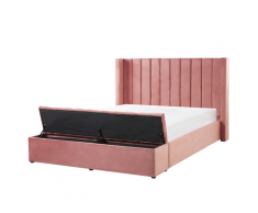 Letto imbottito in velluto rosa con vano contenitore 160 x 200 cm NOYERS