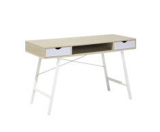 Scrivania in colore marrone chiaro/bianco 120 x 48 cm con 2 cassetti CLARITA