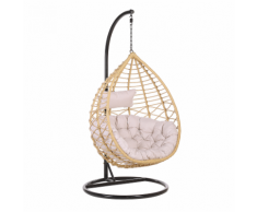Poltrona sospesa in rattan beige con piedistallo ARSITA
