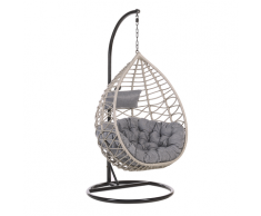 Poltrona sospesa in rattan grigio con piedistallo ARSITA