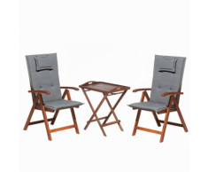 Set da balcone in legno di acacia a 2 posti cuscini grigio grafite TOSCANA