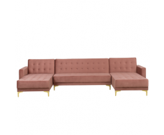 Divano letto a forma di U in velluto rosa ABERDEEN