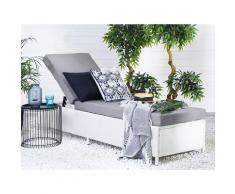 Lettino da giardino in rattan bianco rivestimento grigio TORINO II