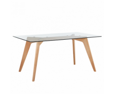 Tavolo da pranzo in legno di quercia e piano in vetro 160x90cm HUDSON