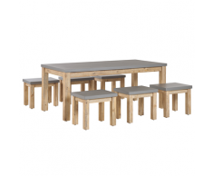 Set da pranzo da giardino tavolo e 6 sgabelli in effetto cemento grigio OSTUNI