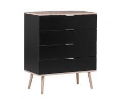 Cassettiera colore nero / legno chiaro 4 cassetti WALPI