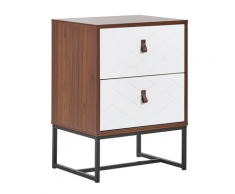 Comodino a 2 cassetti in legno scuro e bianco NUEVA