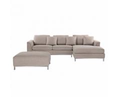 Divano angolare in tessuto beige con ottomana OSLO Sinistro