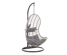 Poltrona sospesa in rattan grigio con piedistallo PINETO