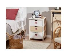 Comodino con 3 Cassetti Bianco e Legno LORISA