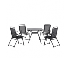 Set da pranzo da giardino in acciaio nero - Tavolo con 4 sedie - LIVO