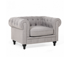 Poltrona vintage in tessuto grigio chiaro CHESTERFIELD
