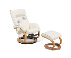Poltrona massaggiante/riscaldante e poggiapiedi pelle sintetica beige MAJESTIC