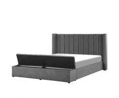 Letto matrimoniale in velluto grigio con cassapanca 160 x 200 cm NOYERS