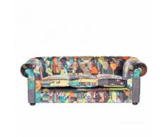 Divano vintage a 3 posti in tessuto multicolore giallo CHESTERFIELD