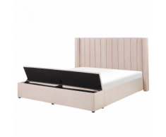 Letto matrimoniale in velluto rosa pastello con cassapanca 180 x 200 cm NOYERS