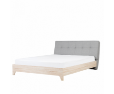 Letto imbottito grigio / legno chiaro 180 x 200 cm BERCK