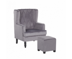 Poltrona in velluto grigio con poggiapiedi SANDSET