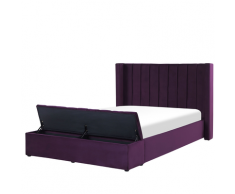 Letto imbottito in velluto viola con vano contenitore 140 x 200 cm NOYERS