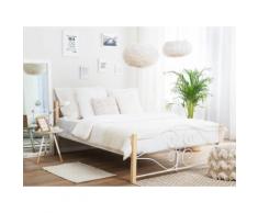 Letto in metallo bianco gambe marrone chiaro rete a doghe 180x200 cm FLORANGE