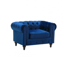 Poltrona vintage in tessuto vellutato blu CHESTERFIELD