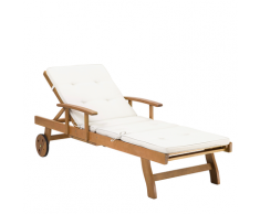 Lettino giardino legno acacia alta qualità e cuscino crema 180cm JAVA