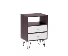 Comodino con due cassetti legno scuro/bianco ARVIN