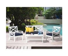 Panchina da giardino bianca con cuscino blu BALTIC