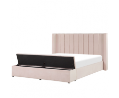 Letto matrimoniale in velluto rosa pastello con cassapanca 160 x 200 cm NOYERS