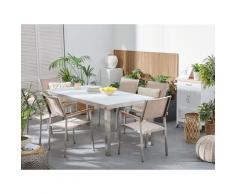 Set tavolo e sedie da giardino - In vetro temperato bianco e fibra tessile beige - tavolo 180 con 6 sedie - GROSSETO